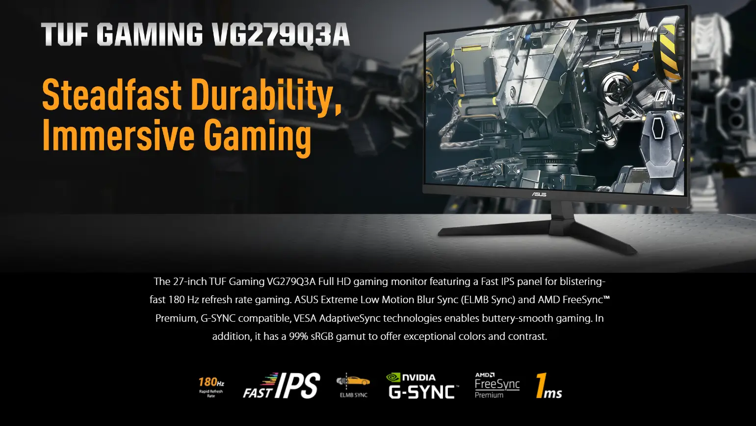 ASUS TUF Gaming VG279Q3A 27-Inch FHD IPS 1ms 180Hz Gaming Monitor | 90LM0990-B01170