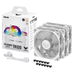 ASUS TUF Gaming TR120 ARGB Reverse Blade Fan. 120mm Fans, Up to 2000 rpm Fan Speed, 77.4 CFM Airflow, Aura Sync Compatiblity, PWM Control, Tripple Pack, White | 90DA00D3-B09020