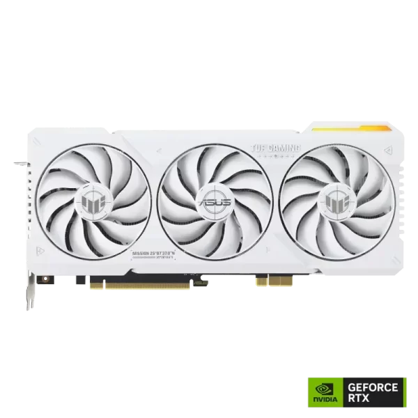 ASUS TUF Gaming GeForce RTX™ 4070 Ti SUPER BTF White OC Edition 16GB GDDR6X with DLSS3, innovative Graphics Card High-Power (GC-HPWR) Gold Finger, and enhanced durability.