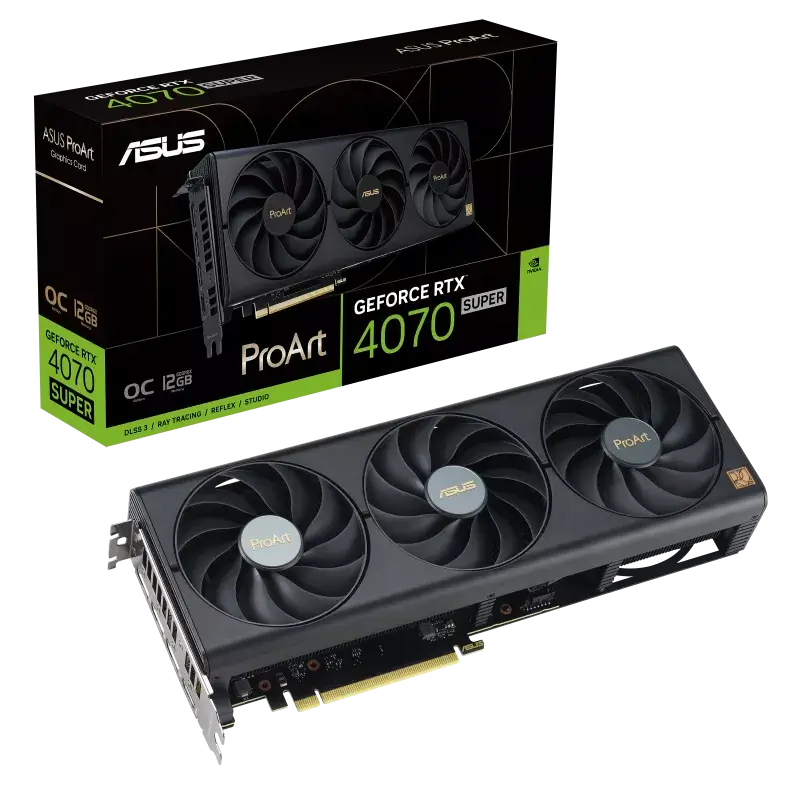 ProArt GeForce RTX™ 4070 SUPER OC Edition 12GB GDDR6X brings elegant and minimalist style to empower creator PC builds with full-scale GeForce RTX™ 40 SUPER Series performance.