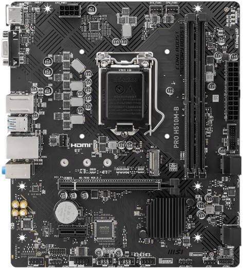 MSI PRO H510M-B LGA 1200 mATX Motherboard, Intel H470 Chipset, 2x DDR4 Slots & 64GB Max Capacity, 8111H Gigabit LAN, 1x M.2, PCIe 3.0, USB 3.2 Type-A / USB 2.0, HDMI / VGA | 911-7E05-010