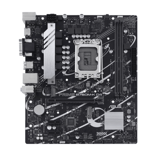 ASUS PRIME B760M-K D4 LGA 1700 Micro-ATX Motherboard, 2xDDR4 DIMM, Max 64GB Memory, PCIe 4.0 x16, Realtek 2.5Gb Ethernet, HDMI, VGA, USB 3.2 Gen 1, Aura Sync | 90MB1DS0-M0EAY0