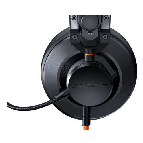 Cougar VM410 Tournament Edition Wired Gaming Headphones, 53mm Graphene Diaphragm Drivers, 9.7mm Noise Cancellation Mic, 4 Pole to 3 Pole Adapter, Crosswalk Reduction, Black/Orange | CG-HS-VM410-TRNMNT