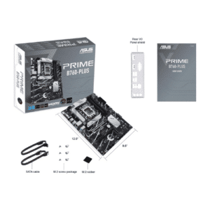 ASUS Prime B760-PLUS, an Intel® B760 LGA 1700 ATX motherboard with PCIe 5.0, three PCIe 4.0 M.2 slots, DDR5, Realtek 2.5Gb Ethernet, DisplayPort, VGA, HDMI™, SATA 6 Gbps, USB 3.2 Gen 2x2 Type-C®, front USB 3.2 Gen 1 Type-C®, Thunderbolt™ (USB4®) support, Aura Sync