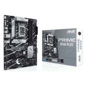 ASUS Prime B760-PLUS, an Intel® B760 LGA 1700 ATX motherboard with PCIe 5.0, three PCIe 4.0 M.2 slots, DDR5, Realtek 2.5Gb Ethernet, DisplayPort, VGA, HDMI™, SATA 6 Gbps, USB 3.2 Gen 2x2 Type-C®, front USB 3.2 Gen 1 Type-C®, Thunderbolt™ (USB4®) support, Aura Sync