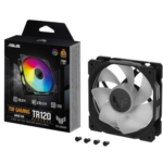 ASUS TUF Gaming TR120 ARGB Standarad Blade Fan, 120mm Fans, Up to 2000 rpm Fan Speed, 77.4 CFM Airflow, Aura Sync Compatiblity, PWM Control, Tripple Pack, Black | 90DA0090-B09020