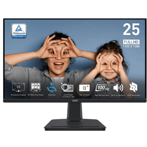 MSI Pro MP251 Business Productivity Monitor, 24.5" FHD IPS Display, 100Hz Response Time, 1ms (MPRT) Response Time, Adaptive Sync Support, Built-In 2x 2W Speaker, Black | 9S6-3PC2CM-014