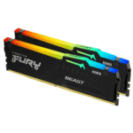 Kingston Fury Beast RGB 32GB (2x16GB) DDR5 Desktop Memory, 5600MT/s Speed, CL40 Cas Latency, 1.25V Voltage, 288 Pin, Dual Channel Kit, Non-ECC Unbuffered DIMM, Black | KF556C40BBAK2-32