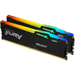 Kingston Fury Beast RGB 64GB ( 2 x 32 ) DDR5 Desktop Memory, 5600MT/s Speed, CL40 Cas Latency, 1.25V Voltage, 288 Pin, Dual Channel Kit, Non-ECC Unbuffered DIMM, Black | KF556C40BBAK2-64