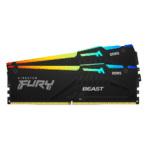 Kingston FURY Beast RGB 32GB (16GB x2) DDR5 Non-ECC Desktop Memory Kit, 5200MT/s Memory Speed, CL36 CAS Latency, Intel XMP 3.0 / AMD EXPO Certified, 1.25V, 288 Pin, Black | KF552C36BBEAK2-32