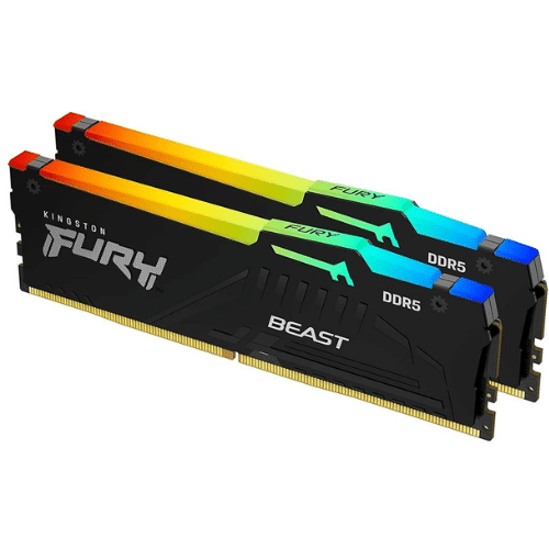 Kingston Fury Beast RGB 16GB (2x 8GB) DDR5 Desktop Memory, 5200MT/s, CL40 DIMM Cas Latency, Intel XMP 3.0, Infrared Sync Technology, Overclocking Stability, Black | KF552C40BBAK2-16