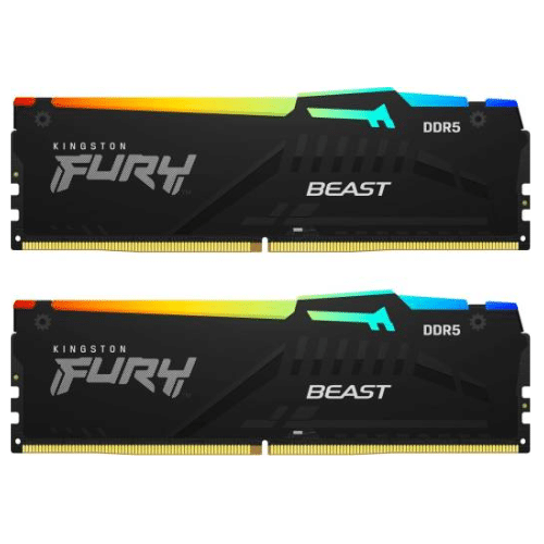 Kingston Fury Beast RGB 64GB ( 2 x 32 ) DDR5 Desktop Memory, 5600MT/s Speed, CL40 Cas Latency, 1.25V Voltage, 288 Pin, Dual Channel Kit, Non-ECC Unbuffered DIMM, Black | KF556C40BBAK2-64