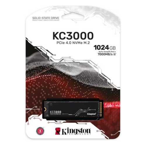 Kingston KC3000 PCIe 4.0 NVMe M.2 Internal SSD, 1TB Capacity, 7,000MB/s Sequential Read & 6,000MB/s Sequential Write Speed, 800TBW, 3D TLC NAND Technology, Single-Sided, Black | SKC3000S/1024G