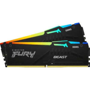 Kingston Fury Beast RGB 64GB ( 2 x 32 ) DDR5 Desktop Memory, 5600MT/s Speed, CL40 Cas Latency, 1.25V Voltage, 288 Pin, Dual Channel Kit, Non-ECC Unbuffered DIMM, Black | KF556C40BBAK2-64