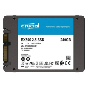 Crucial BX500 SATA 2.5" Internal SSD, 240GB Capacity, 540 Mb/s Sequential Read, 500 Mb/s Sequential Write, 360TB TBW SSD Endurance, Black | CT240BX500SSD1