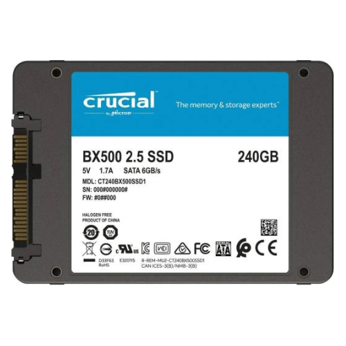 Crucial BX500 SATA 2.5" Internal SSD, 1TB Capacity, 540 Mb/s Sequential Read, 500 Mb/s Sequential Write, 360TB TBW SSD Endurance, Black | CT1000BX500SSD1