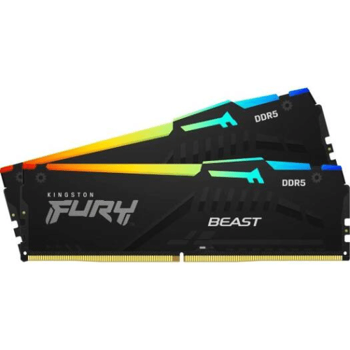 Kingston Fury Beast RGB 64GB DDR5 (2 x 32GB) Desktop Memory, 6000MHz Speed, CL 40 CAS Latency, 1.35 Voltage, 288-Pin, Dual Channel Kit, Non ECC Unbuffered DIMM, Black | KF560C40BBAK2-64