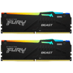 Kingston FURY Beast RGB 32GB (16GB x2) DDR5 Non-ECC Desktop Memory Kit, 5200MT/s Memory Speed, CL36 CAS Latency, Intel XMP 3.0 / AMD EXPO Certified, 1.25V, 288 Pin, Black | KF552C36BBEAK2-32