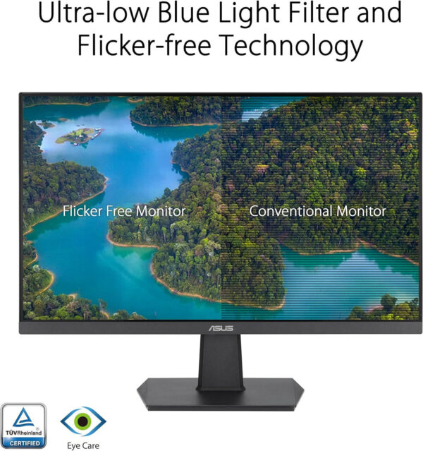 ASUS VA24EHF Eye Care Gaming Monitor, 24" FHD IPS Frameless Display, 100Hz Refresh Rate, 1ms MPRT, Adaptive-Sync, Low Blue Light, Wall Mountable, 1*HDMI v1.4, Black | VA24EHF - Image 2