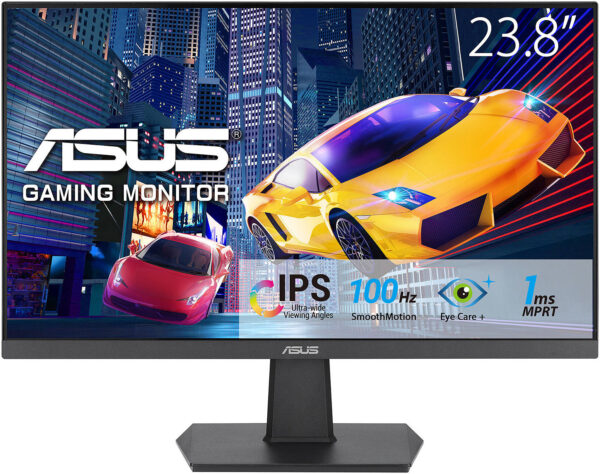 ASUS VA24EHF Eye Care Gaming Monitor, 24" FHD IPS Frameless Display, 100Hz Refresh Rate, 1ms MPRT, Adaptive-Sync, Low Blue Light, Wall Mountable, 1*HDMI v1.4, Black | VA24EHF