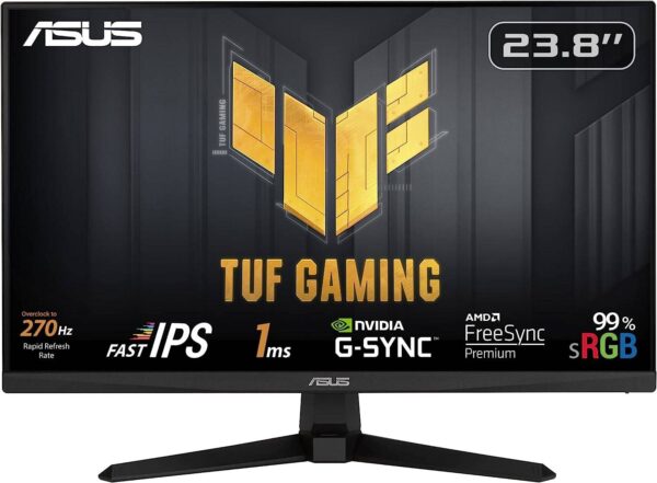 ASUS TUF VG249QM1A Gaming Monitor, 24" FHD 1ms Fast IPS Display, 270Hz(OC) Refresh Rate, 2Wx2 Speakers, 99% sRGB, AMD FreeSync Premium & G-Sync Technology, Black | 90LM06J0-B02370